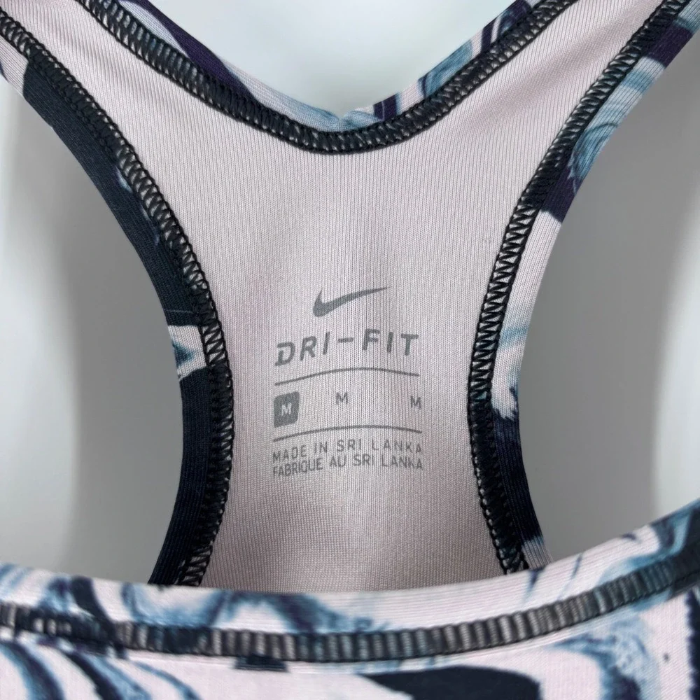 Nike Sports Bra Womens Medium Pink Black Marble Swirl Dri-FIT Racerback Gym